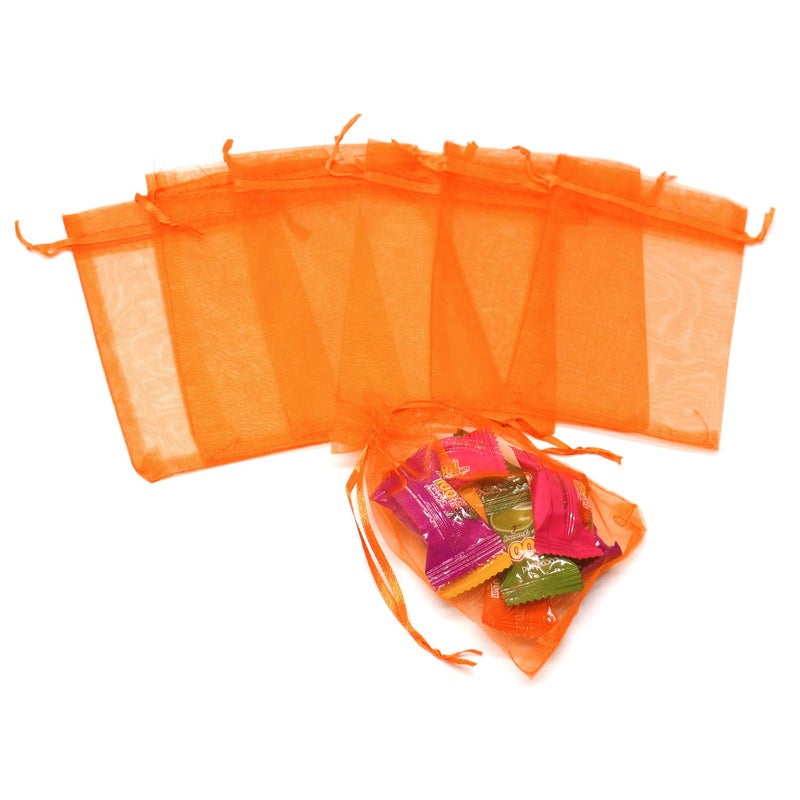 Bezall 50Pcs Orange Organza Bags 3x4 inch, Small Mesh Jewelry Gift Bag Drawstring Halloween Candy Pouches Wedding Party Favor Bags - Image 4